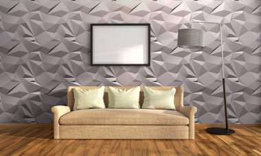 Modern parlak iç. 3D render