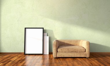 Modern parlak iç. 3D render