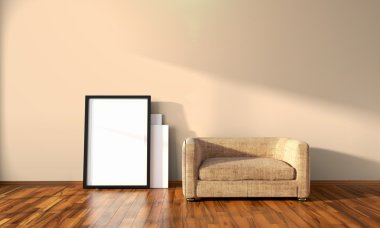 Modern parlak iç. 3D render