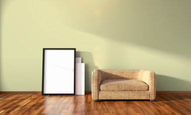 Modern parlak iç. 3D render