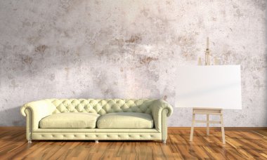Modern parlak iç. 3D render