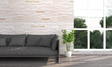 Modern parlak iç. 3D render