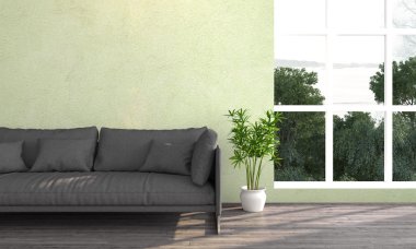 Modern parlak iç. 3D render