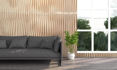 Modern parlak iç. 3D render