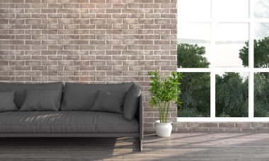 Modern parlak iç. 3D render