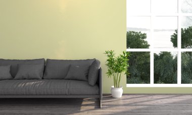 Modern parlak iç. 3D render