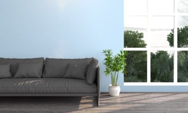 Modern parlak iç. 3D render