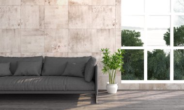 Modern parlak iç. 3D render