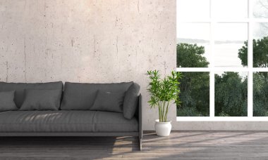 Modern parlak iç. 3D render