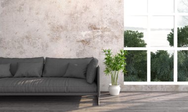 Modern parlak iç. 3D render