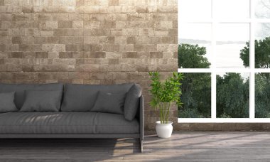 Modern parlak iç. 3D render