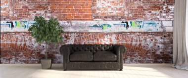 Modern parlak iç. 3D render