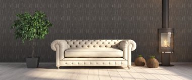 Modern parlak iç. 3D render