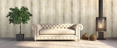 Modern parlak iç. 3D render