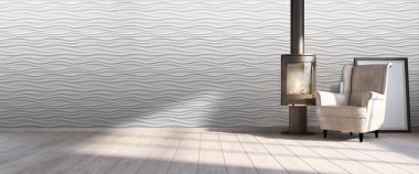 Modern parlak iç. 3D render