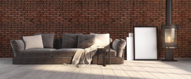 Modern parlak iç. 3D render