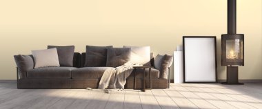 Modern parlak iç. 3D render