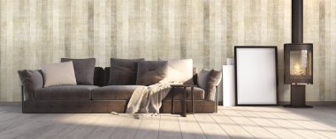 Modern parlak iç. 3D render