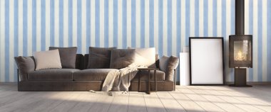 Modern parlak iç. 3D render