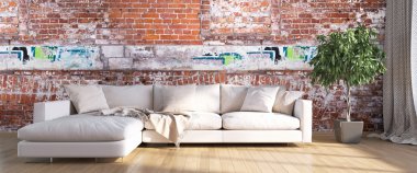 Modern parlak iç. 3D render