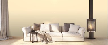 Modern parlak iç. 3D render