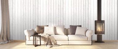 Modern parlak iç. 3D render