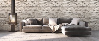 Modern parlak iç. 3D render