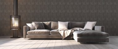 Modern parlak iç. 3D render