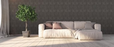 Modern parlak iç. 3D render