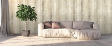 Modern parlak iç. 3D render