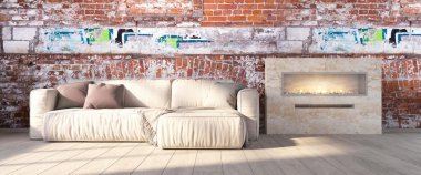 Modern parlak iç. 3D render