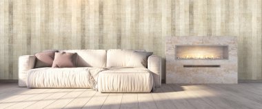 Modern parlak iç. 3D render