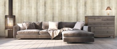 Modern parlak iç. 3D render