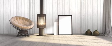 Modern parlak iç. 3D render