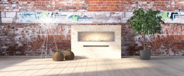 Modern parlak iç. 3D render