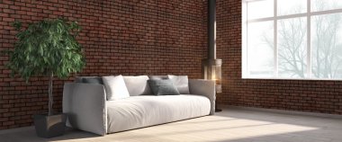 Modern parlak iç. 3D render