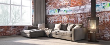 Modern parlak iç. 3D render