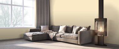 Modern parlak iç. 3D render