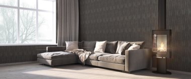 Modern parlak iç. 3D render