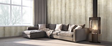 Modern parlak iç. 3D render