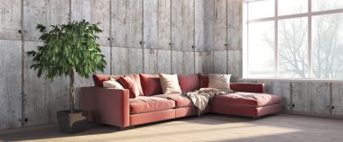 Modern parlak iç. 3D render