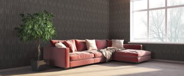 Modern parlak iç. 3D render