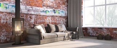 Modern parlak iç. 3D render