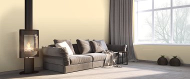 Modern parlak iç. 3D render