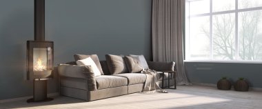 Modern parlak iç. 3D render