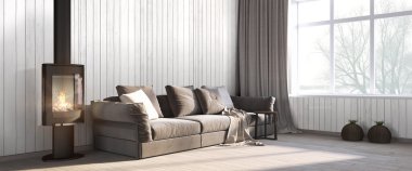 Modern parlak iç. 3D render