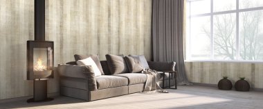 Modern parlak iç. 3D render