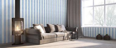 Modern parlak iç. 3D render