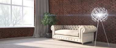 Modern parlak iç. 3D render