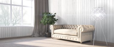 Modern parlak iç. 3D render